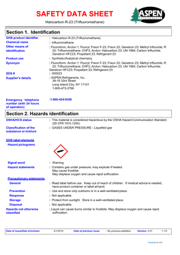 SAFETY DATA SHEET Halocarbon R-23 (Trifluoromethane)