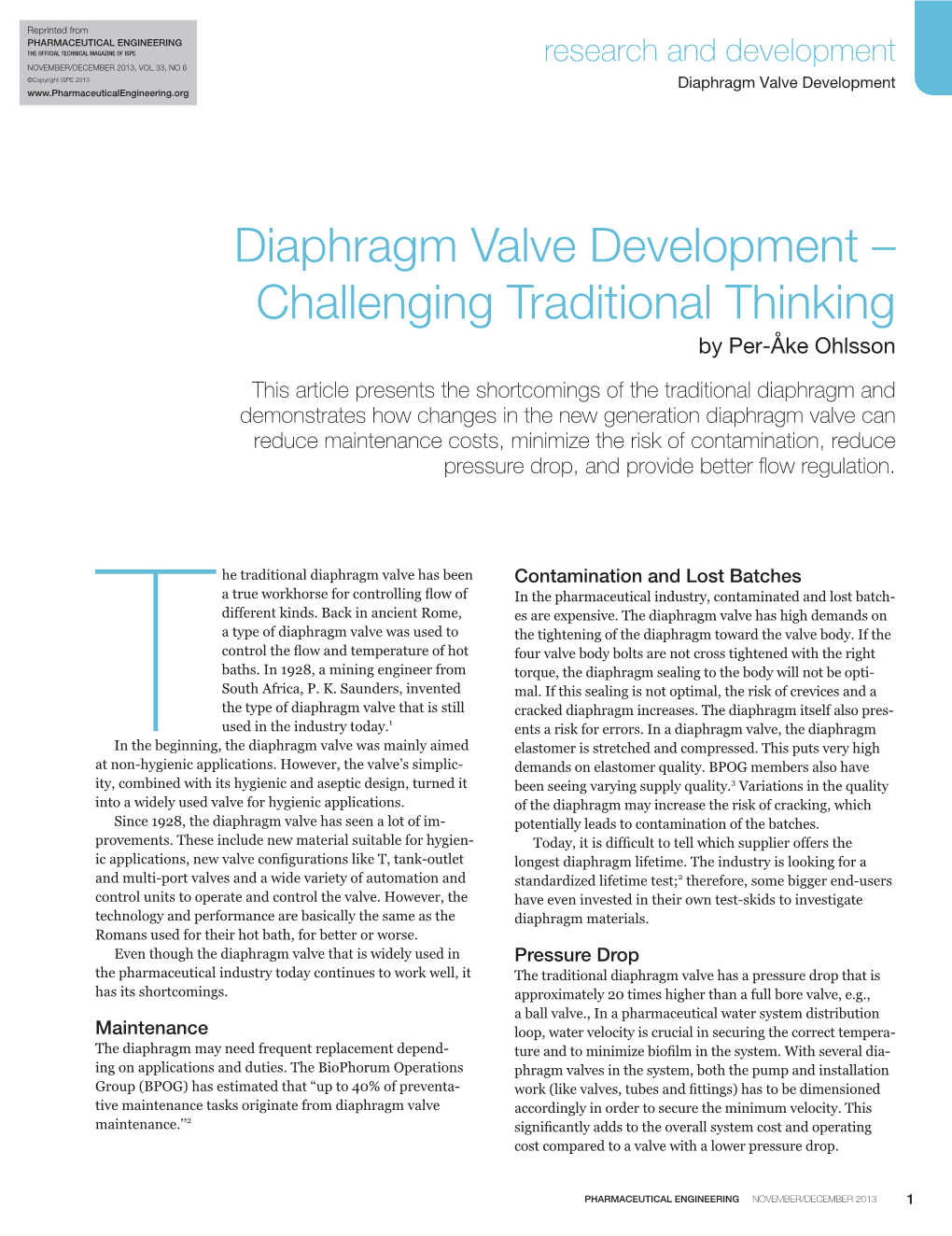 Diaphragm Valve Development – Challenging Traditional Thinking