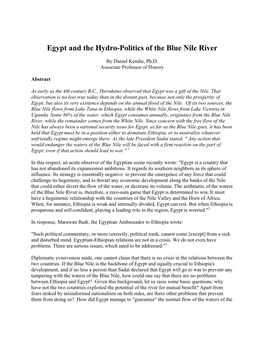 Egypt and the Hydro-Politics of the Blue Nile River