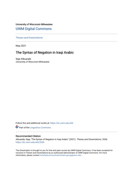 The Syntax of Negation in Iraqi Arabic