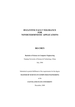Byzantine Fault Tolerance for Nondeterministic Applications Bo Chen