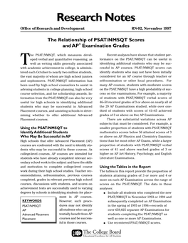 The Relationship of PSAT/NMSQT Scores and AP Examination Grades