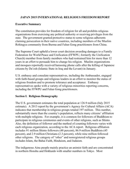 Japan 2015 International Religious Freedom Report