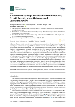 Nonimmune Hydrops Fetalis—Prenatal Diagnosis, Genetic Investigation, Outcomes and Literature Review