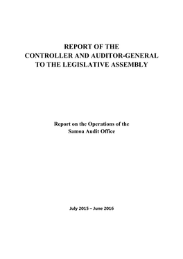 Report of the Controller and Auditor-General to the Legislative Assembly