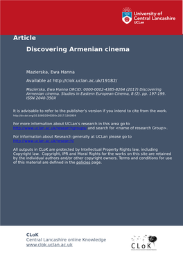 Discovering Armenian Cinema Cinema of Armenia: an Overview