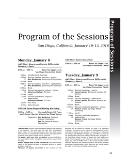 Program of the Sessions San Diego, California, January 10–13, 2018