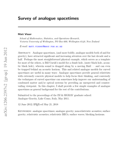 Survey of Analogue Spacetimes Arxiv:1206.2397V2 [Gr-Qc]