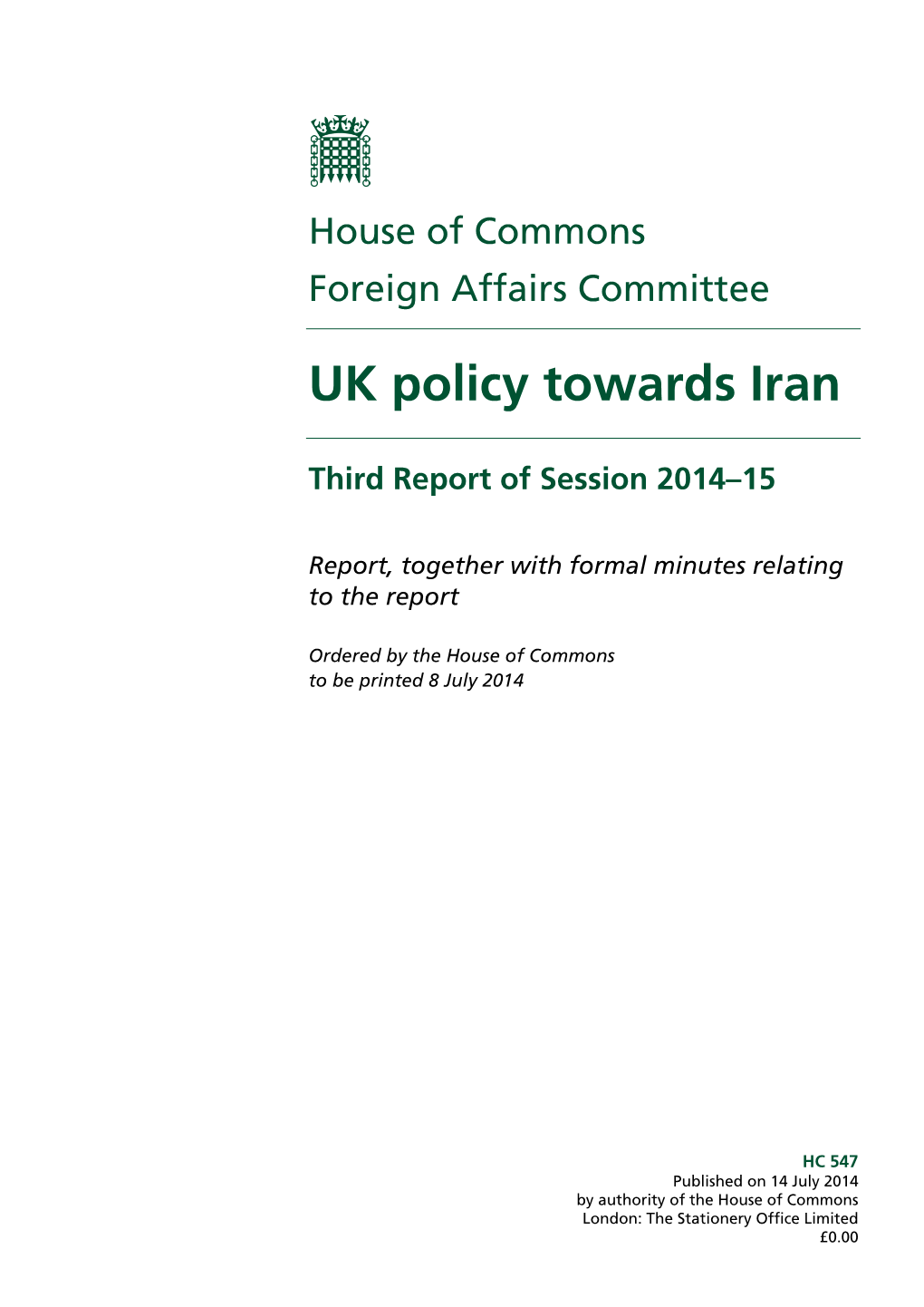 UK Policy Towards Iran