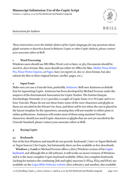 Manuscript Submission: Use of the Coptic Script Version 1.1, April 19, 2021, by Pim Rietbroek and Maaike Langerak