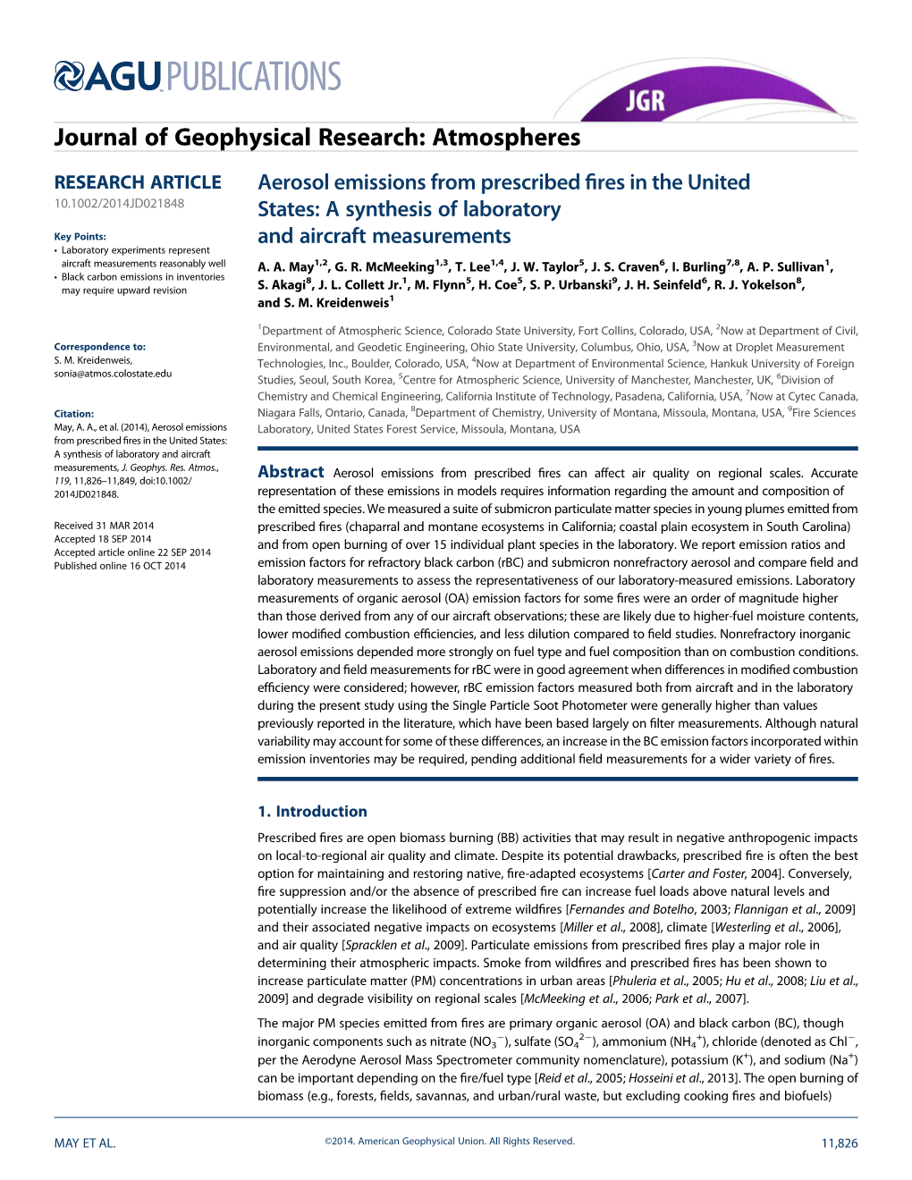 Aerosol Emissions from Prescribed Fires in The