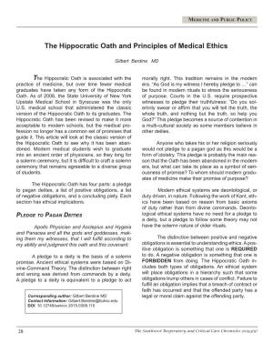 The Hippocratic Oath and Principles of Medical Ethics