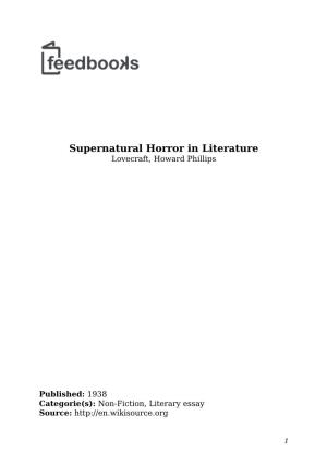 Supernatural Horror in Literature Lovecraft, Howard Phillips