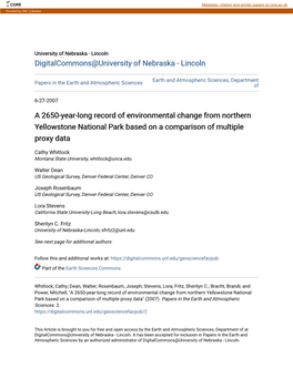 A 2650-Year-Long Record of Environmental Change from Northern Yellowstone National Park Based on a Comparison of Multiple Proxy Data