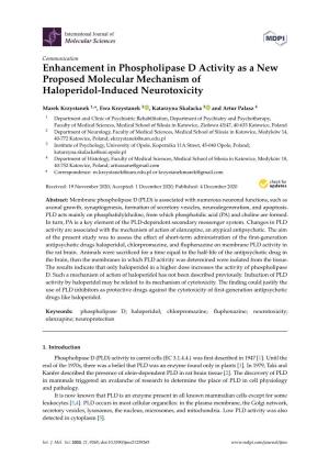 Enhancement in Phospholipase D Activity As a New Proposed Molecular Mechanism of Haloperidol-Induced Neurotoxicity