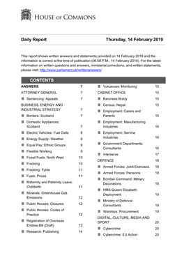 Daily Report Thursday, 14 February 2019 CONTENTS