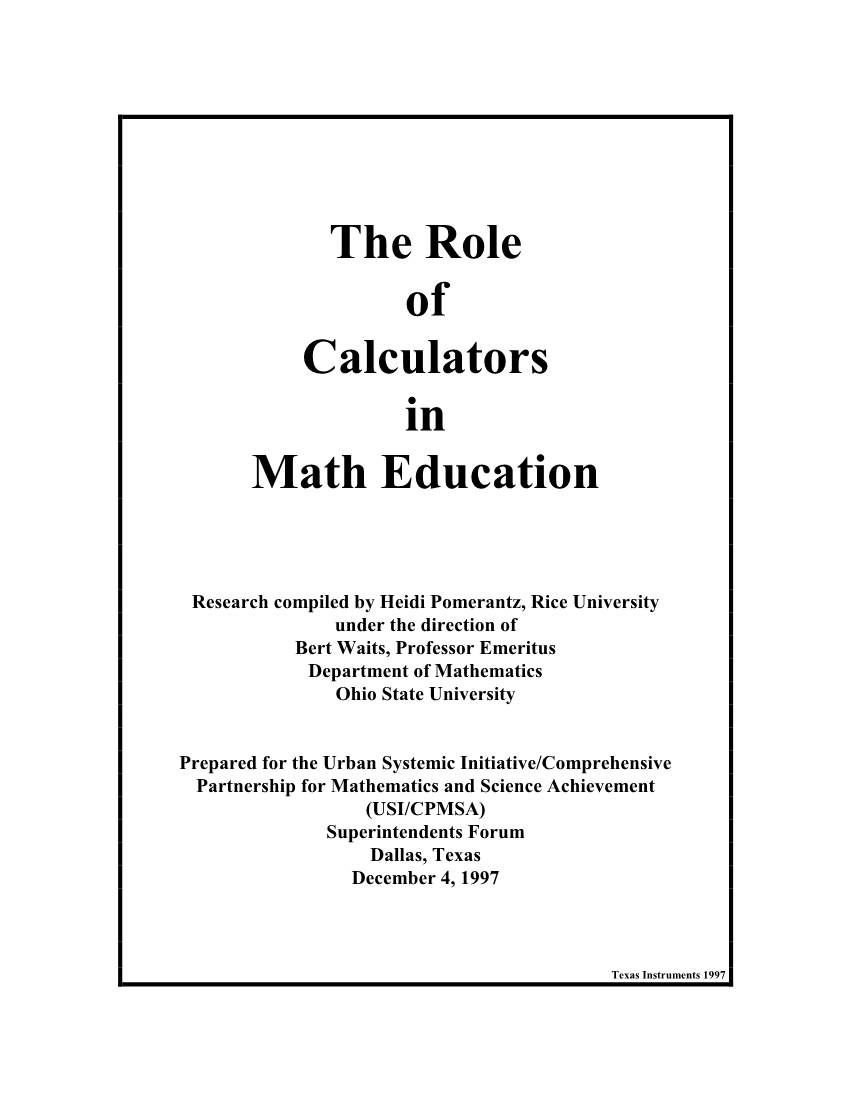 The Role of Calculators in Math Education
