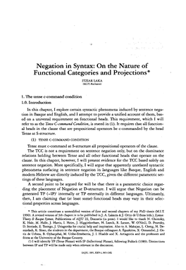 Negation in Syntax: on the Nature of Functional Categories and Projections*