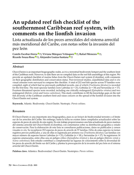 An Updated Reef Fish Checklist of the Southernmost Caribbean Reef