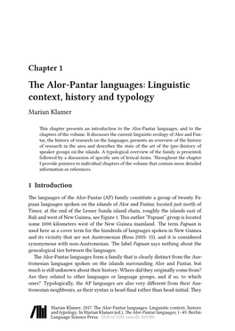 The Alor-Pantar Languages: Linguistic Context, History and Typology Marian Klamer