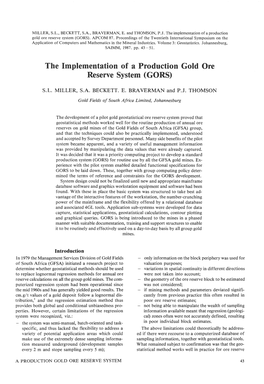 The Implementation of a Production Gold Ore Reserve System (GORS)