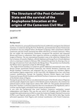 The Structure of the Post-Colonial State and the Survival of the Anglophone Education at the Origins of the Cameroon Civil War 