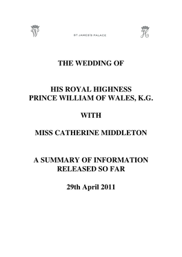 The Wedding of His Royal Highness Prince William Of