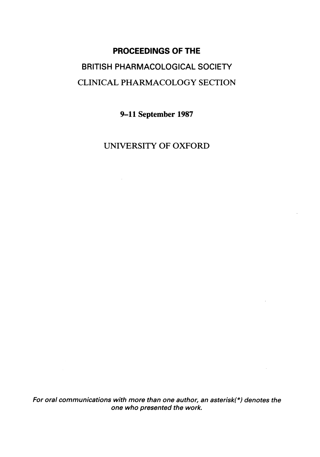 Proceedings of the British Pharmacological Society Clinical Pharmacology Section