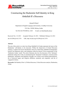 Constructing the Hashemite Self-Identity in King Abdullah II‟S Discourse