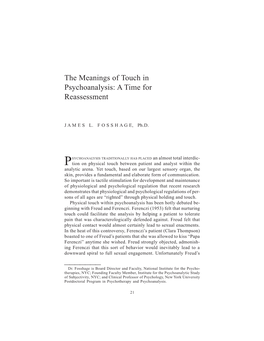 The Meanings of Touch in Psychoanalysis: a Time for Reassessment