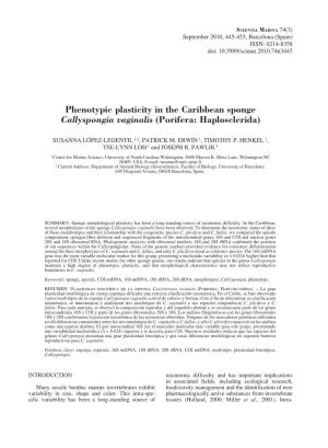 Phenotypic Plasticity in the Caribbean Sponge Callyspongia Vaginalis (Porifera: Haplosclerida)