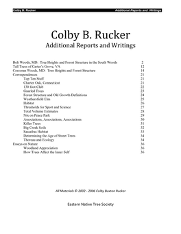 Colby B. Rucker Additional Reports and Writings