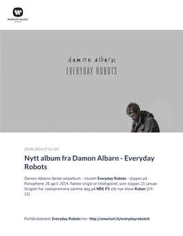 Nytt Album Fra Damon Albarn - Everyday Robots
