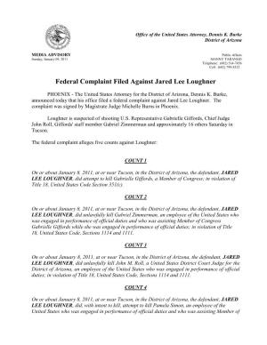 Federal Complaint Filed Against Jared Lee Loughner