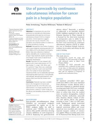 Use of Parecoxib by Continuous Subcutaneous Infusion for Cancer Pain in a Hospice Population