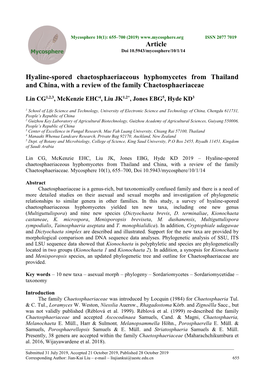 Hyaline-Spored Chaetosphaeriaceous Hyphomycetes from Thailand and China, with a Review of the Family Chaetosphaeriaceae Article