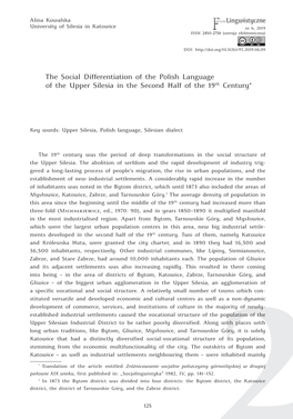 The Social Differentiation of the Polish Language of the Upper Silesia in the Second Half of the 19Th Century*