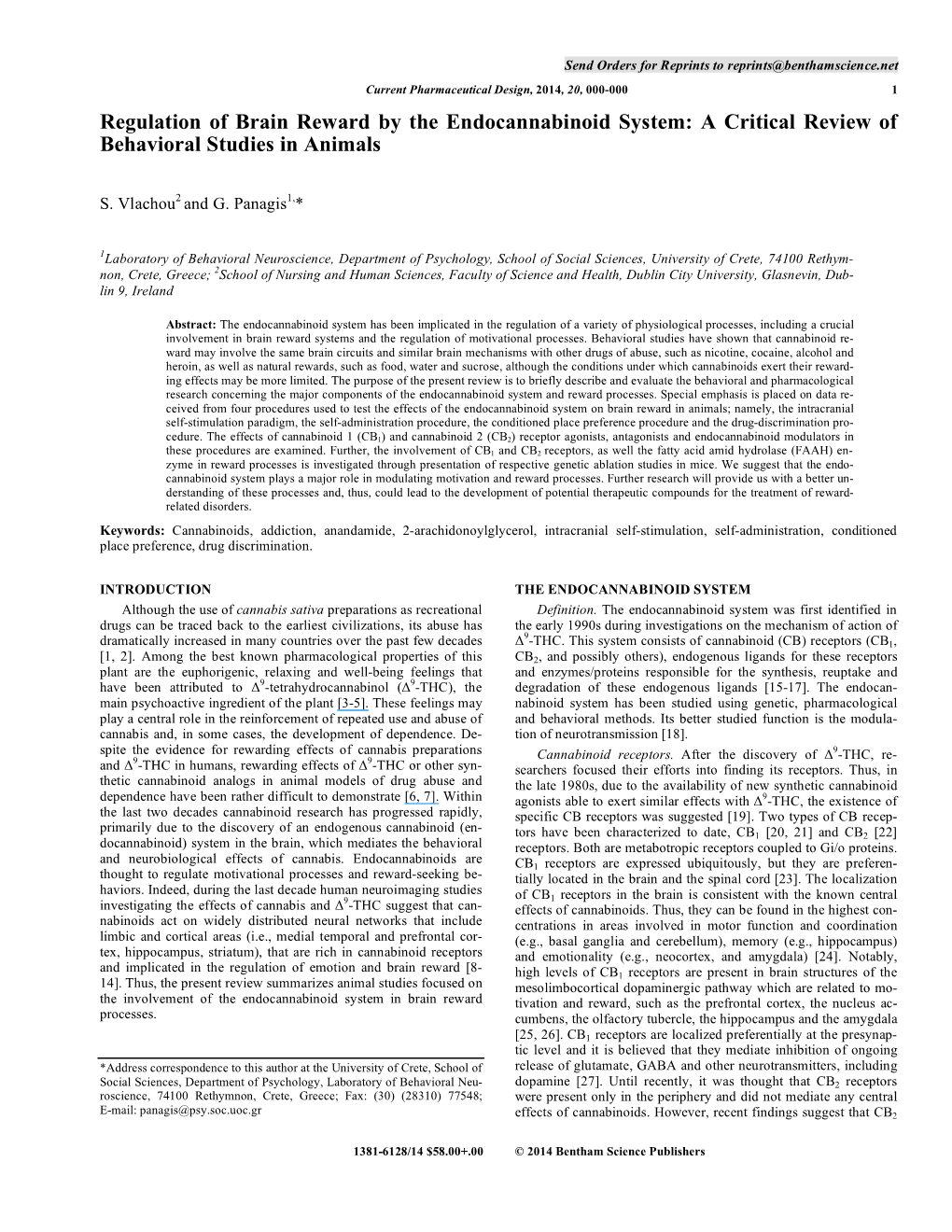 Regulation of Brain Reward by the Endocannabinoid System: a Critical Review of Behavioral Studies in Animals