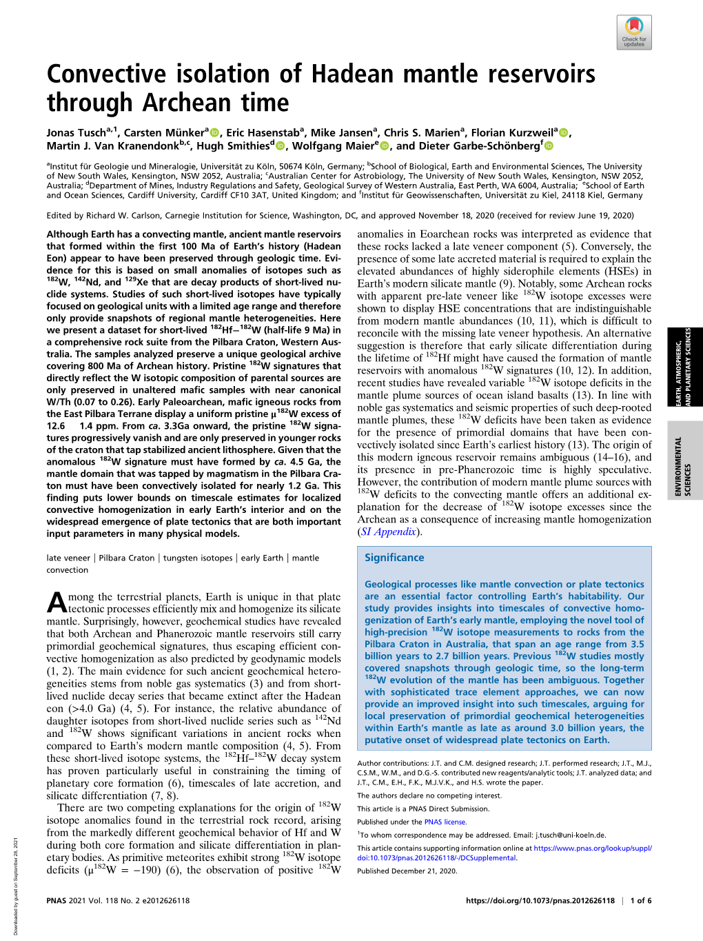 Convective Isolation of Hadean Mantle Reservoirs Through Archean Time