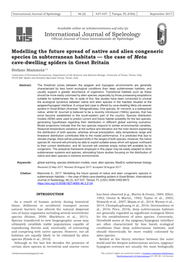 Modelling the Future Spread of Native and Alien Congeneric Species in Subterranean Habitats Â•Fl the Case Of