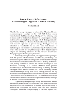 Reflections on Martin Heidegger's Approach to Early Christianity