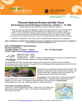 Planned Optional Activities and Site Tours