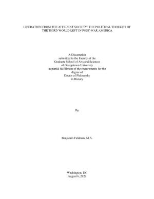 THE POLITICAL THOUGHT of the THIRD WORLD LEFT in POST-WAR AMERICA a Dissertation Submitted