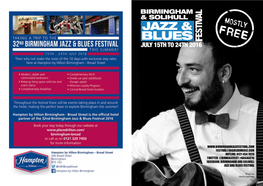 32Nd Birmingham & Solihull Jazz & Blues Festival July 15Th to 24Th 2016