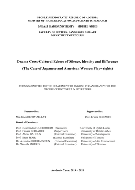 Drama Cross-Cultural Echoes of Silence, Identity and Difference (The Case of Japanese and American Women Playwrights)