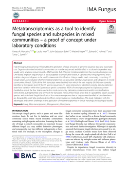 Metatranscriptomics As a Tool to Identify Fungal Species and Subspecies in Mixed Communities – a Proof of Concept Under Laboratory Conditions Vanesa R