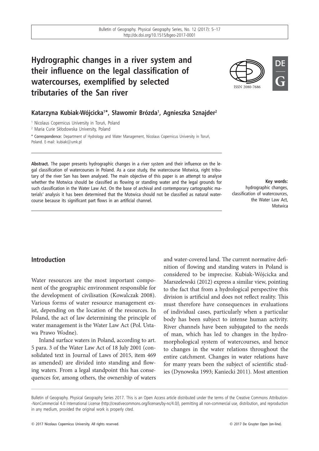 Hydrographic Changes in a River System And