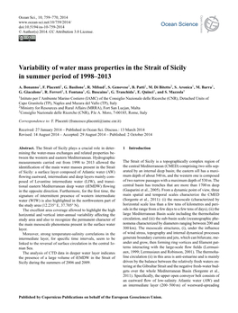 Variability of Water Mass Properties in the Strait of Sicily in Summer Period of 1998–2013