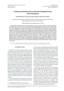 Isolation and Purification of Thiamine Binding Protein from Mung Bean