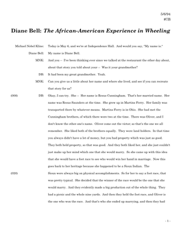 Diane Bell: the African-American Experience in Wheeling